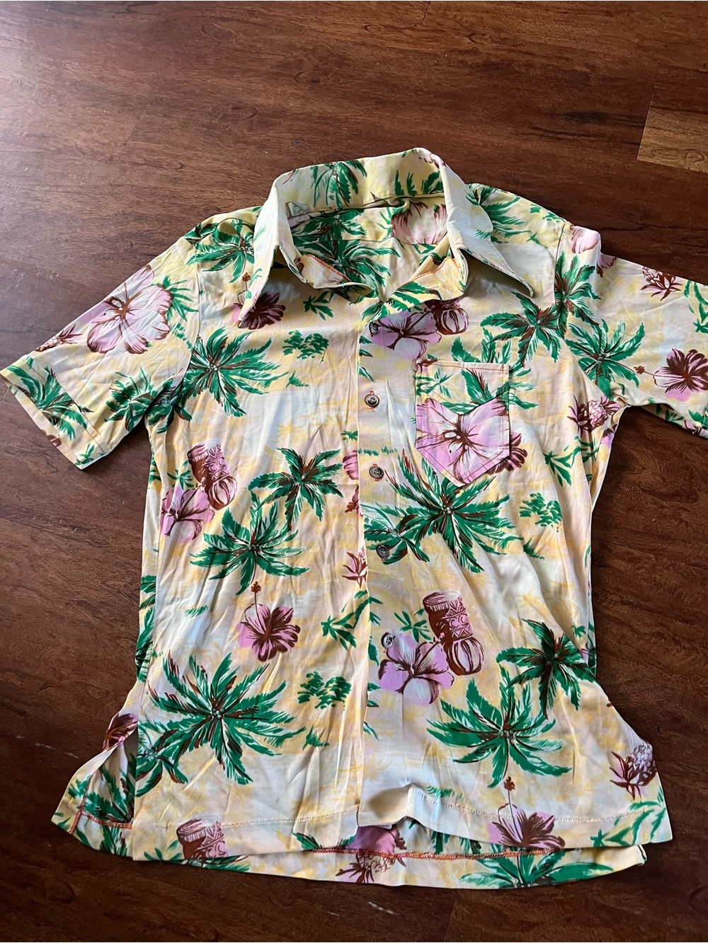 Men's VTG 50s Pink  & Yellow Floral Hawaiian Shirt acetate 1950s Japan large